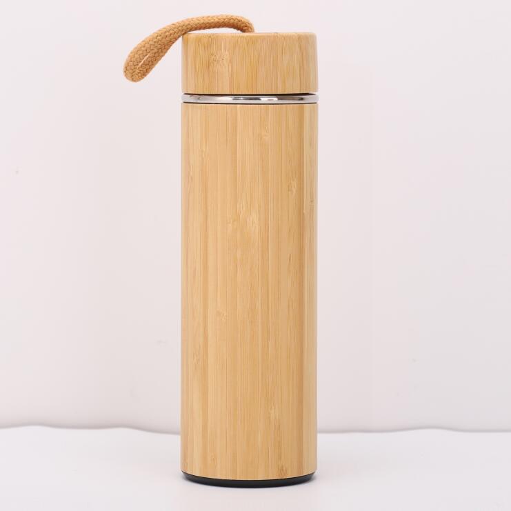 Double Wall Bamboo Insulated Thermos Vacuum Flask Coffee Mug Stainless Steel 15oz Bamboo Flask Tea Mug