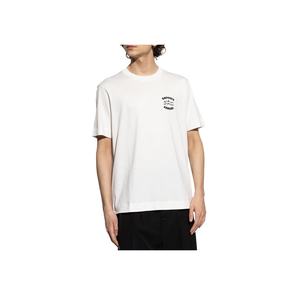 Emporio Armani Fun Embroidered Round Neck Short Sleeve T-Shirt Men Tops Off-White EM000827-AF12926-U0003