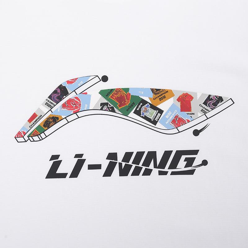 Li Ning Tischtennis Serie College Stil Atmungsaktiv Rundhals Sport Kurzarm T-Shirt Herren Tops Weiß ATSV701-2