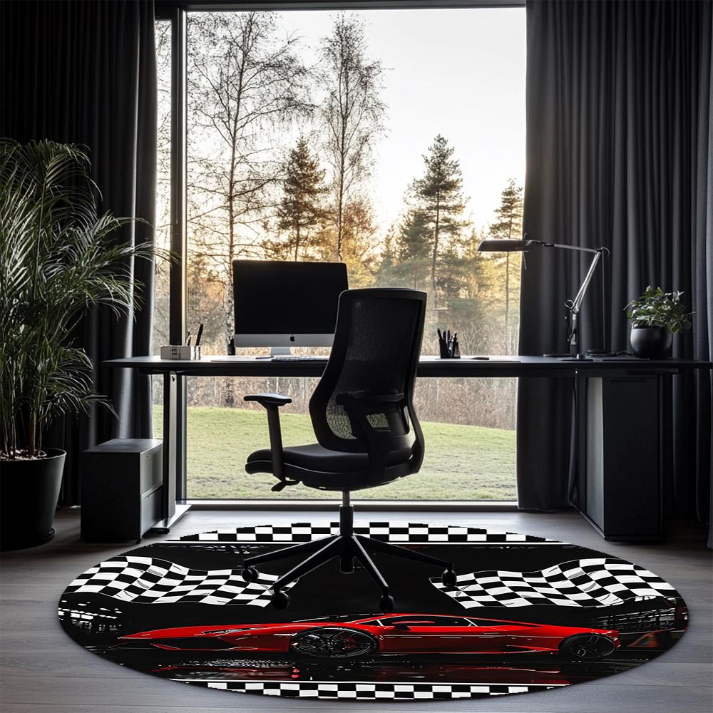 Racing Printed Round Rug Carpet Chair Rug Area Rug Entryway Doormats,for Office Chair Living Room Bedroom Kitchen Room.