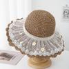 Summer Women's Wide Brim Straw Beach  Sun Hat With Lace Mesh Design Breathable For Outdoor Packable Travel Sunscreen Sunhat