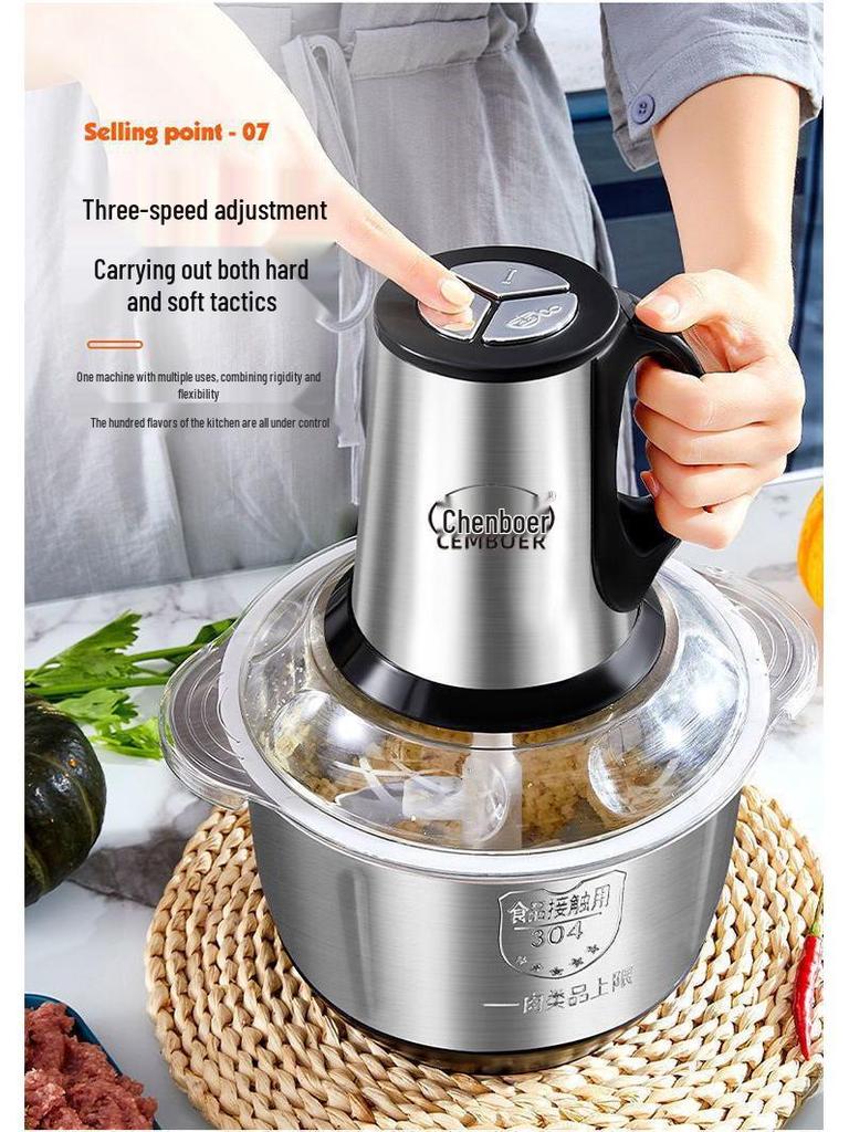 5L Electric Meat Grinder & Food Processor: Multifunctional Stainless Steel, Ideal for Garlic, Chili, and Household Use