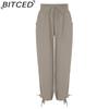 BITCED 8 Color Women High Elastic Waist Trousers Wide Leg Loose Pants Deep Vest Pleated Ankle Pockets Solid Color Soft Ladies Casual Pants