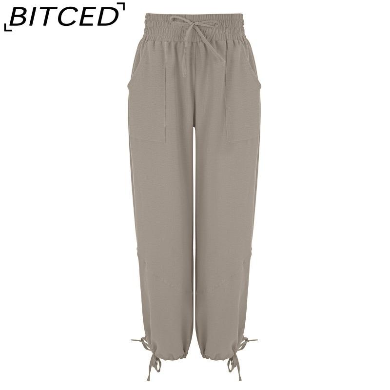 BITCED 8 Color Women High Elastic Waist Trousers Wide Leg Loose Pants Deep Vest Pleated Ankle Pockets Solid Color Soft Ladies Casual Pants