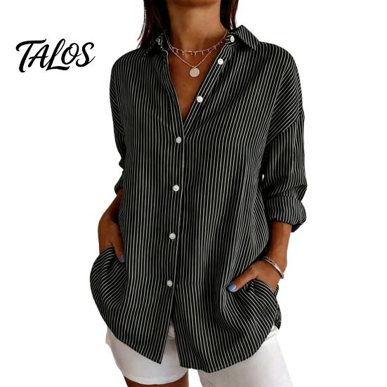 Tägliche Bluse Damen Gestreiftes Hemd für Sommer Herbst, Knopfleiste Einreiher Bluse, Elegant Lässig Langarm Hemdbluse