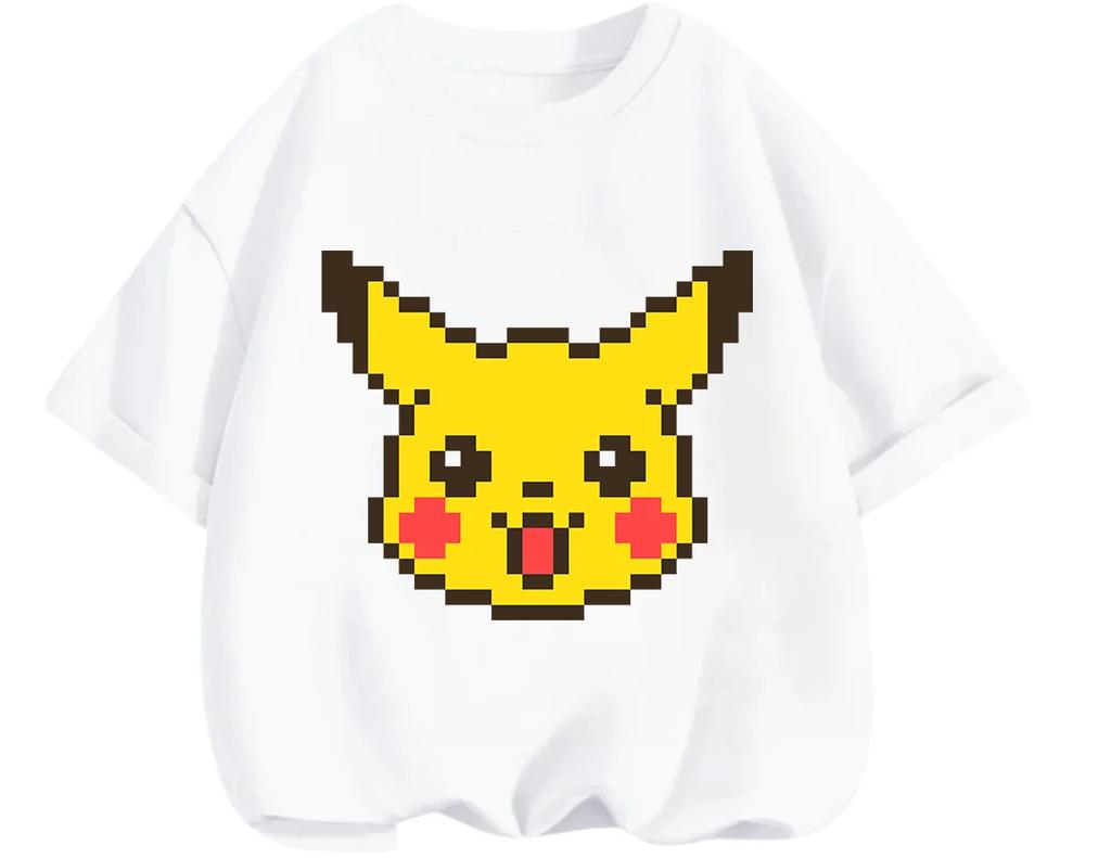 Breathable Summer Short Sleeve T Shirt Pikachu Casual Leisure Style Classic Cartoon Design For Children 3 To 14