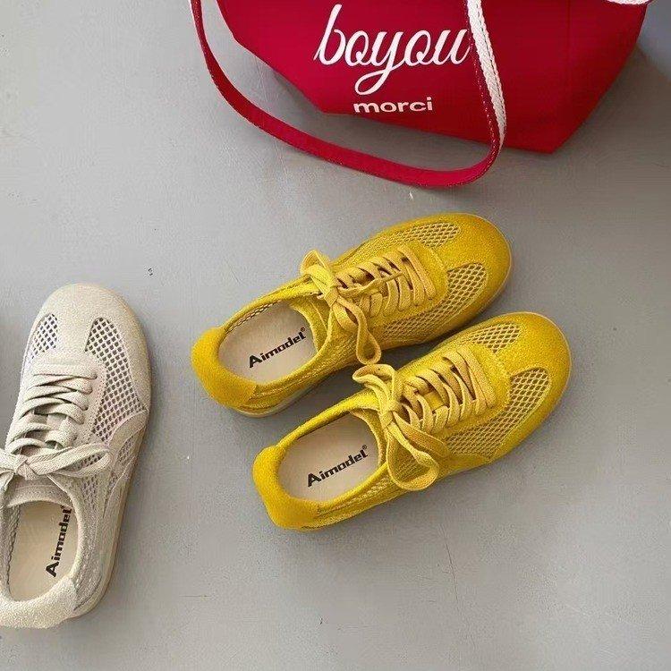 Leather Soft-soled German Training Shoes Women's Summer Feet Small Mesh Breathable Forrest Gump Shoes Casual Flat-soled Women's Shoes Trendy Women'