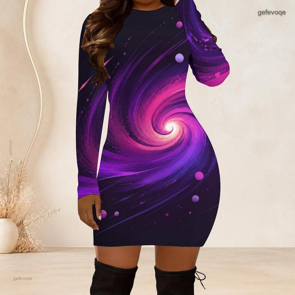 Plus Size Women Long Sleeve Slim Fit Bodycon Midi Dress Chic Daily Party Dress