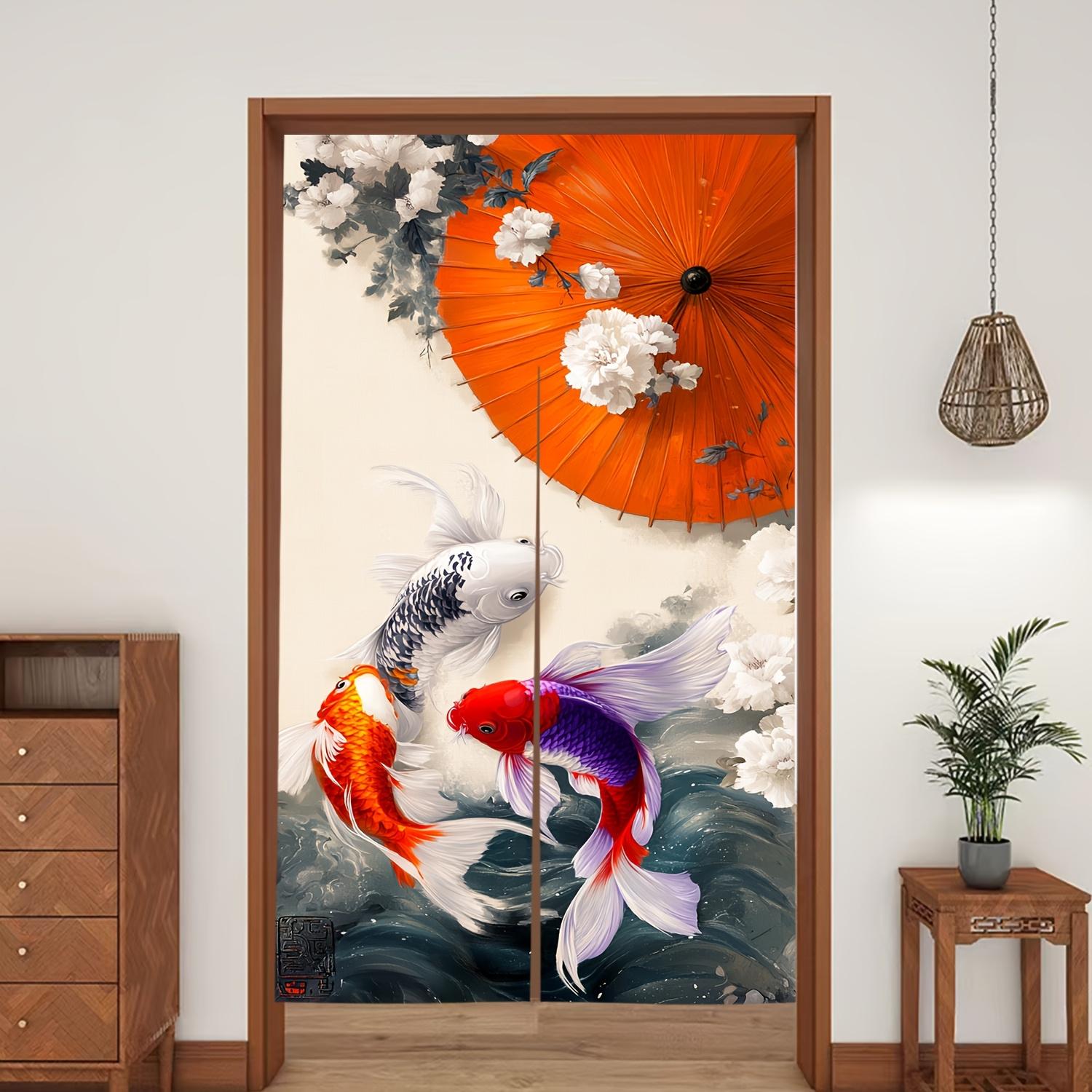 

1pc Japanese Style Noren Door Curtain, Goldfish and Orange Umbrella Design, Decorative Art Curtain, Satin Weave Faux 65x100cm26x39in
