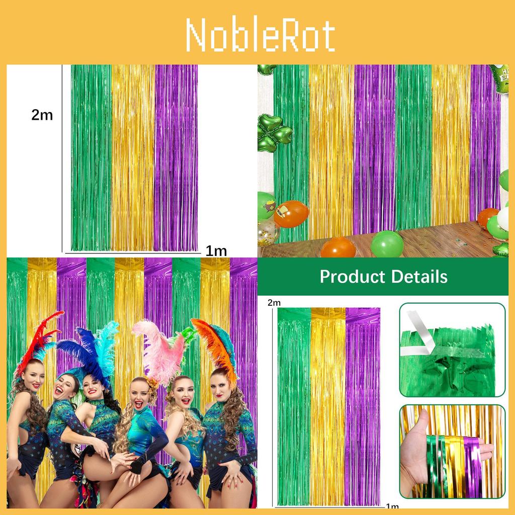 Festive Green Gold Purple 1m By 2m Rain Curtain For Mardi Gras Party Decoration