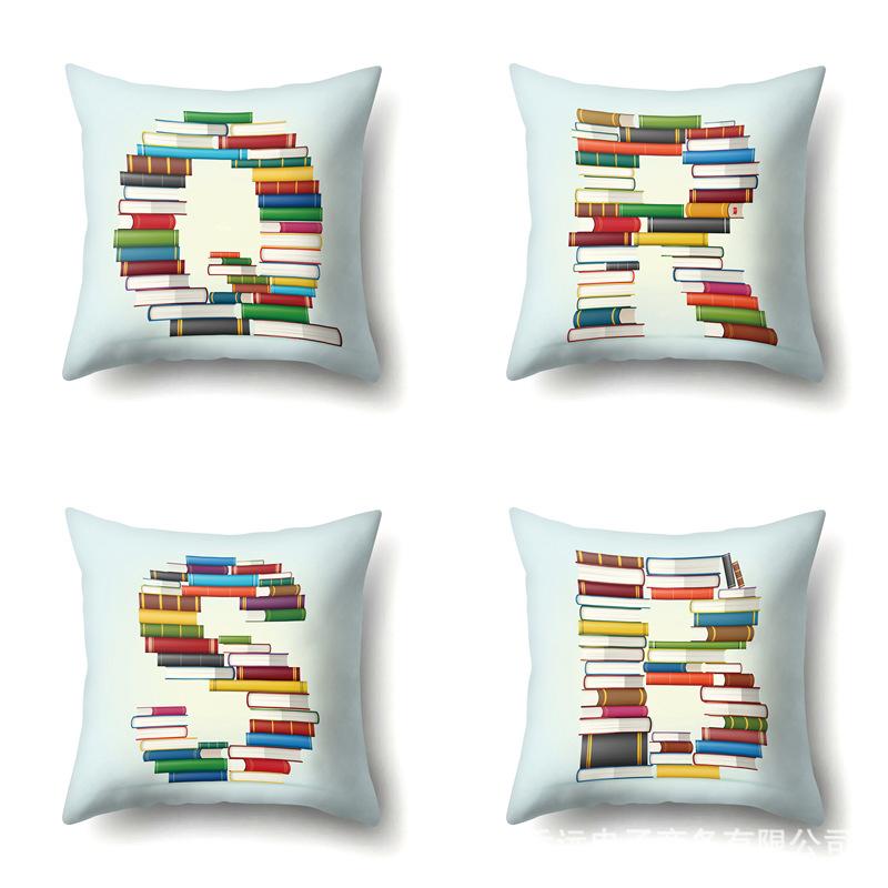 Polyester Pillowcase Car Decoration Home 26 English Letters Print Book Pillowcase