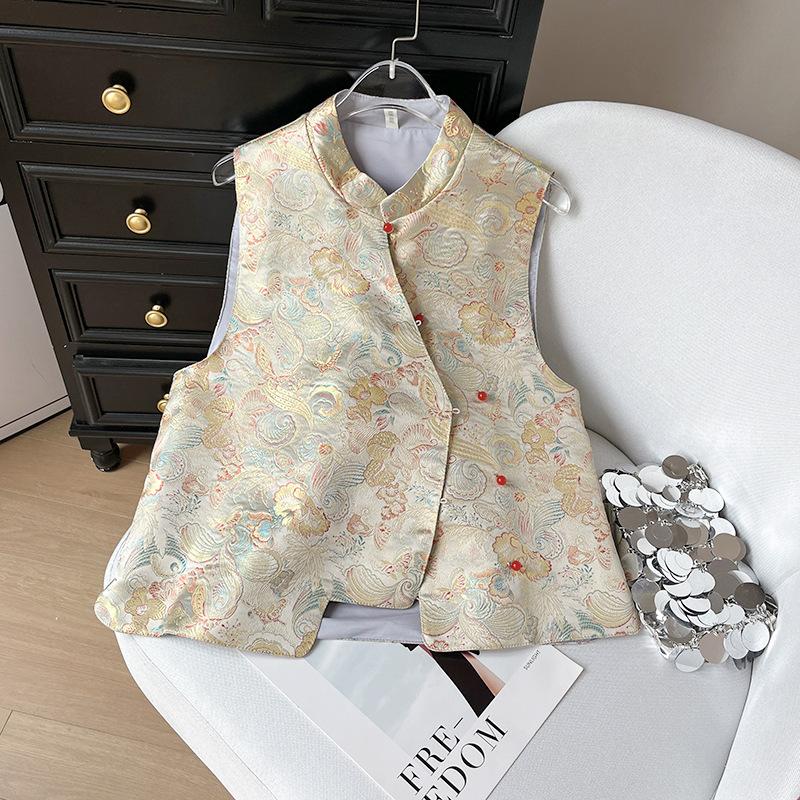 

2025 Премиальный топ-жилет со стойкой, жилет на пуговицах-бусинах, топ-жилет без рукавов XXXL [Recommended 138-75kg]