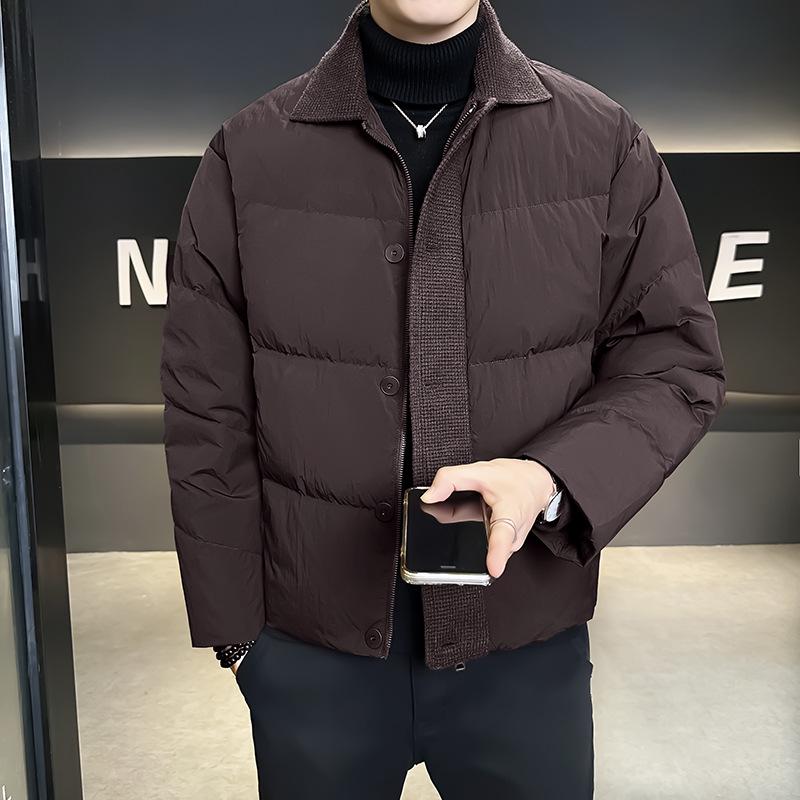 

Men s 2025 Knit Patchwork Down Jacket - Lightweight, Thickened, Trendy Lapel Coat XL коричневий