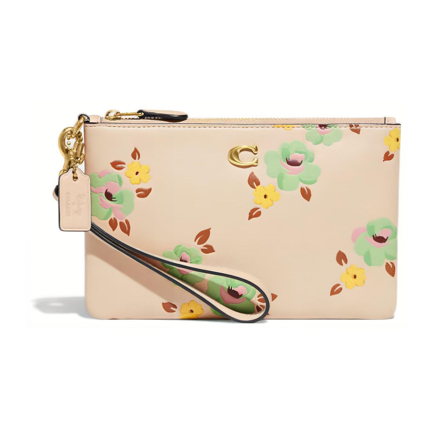 Coach Wristlet 19 Floral Print Leather Clutch Women clutch Beige CH812-B4RHR Basic Set (Bag+Dust Bag)