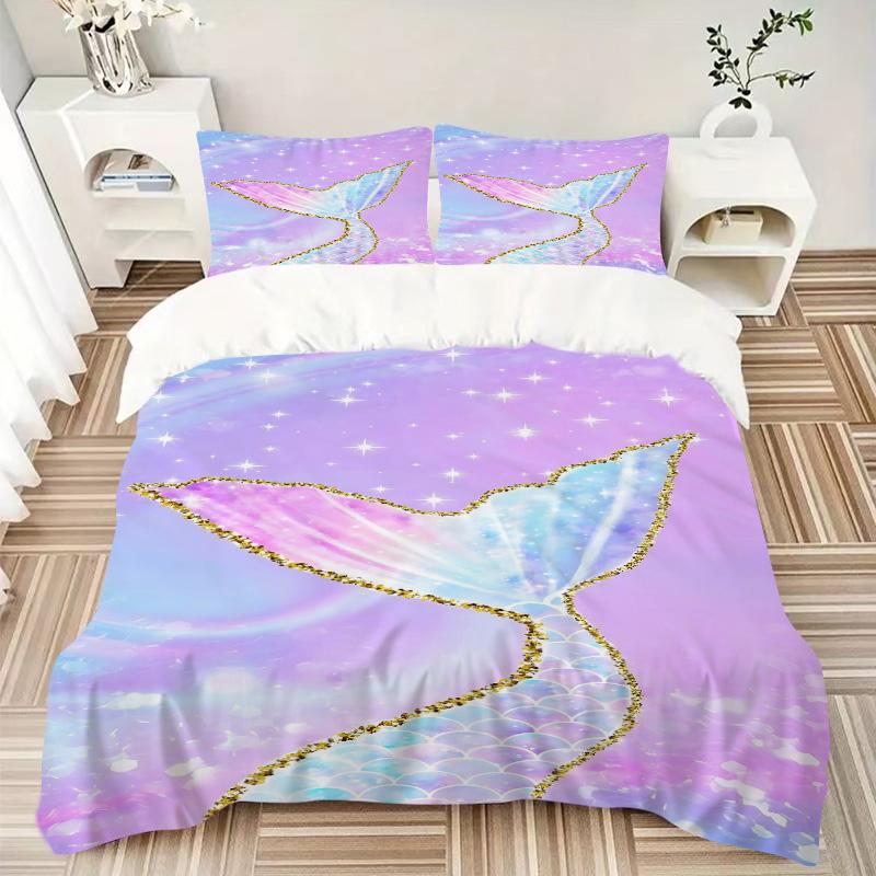 Mermaid Tail Fantasy Print 3Pcs Bedding Setduvet Cover With 2 Bedropillowcase Home Birthday Gift