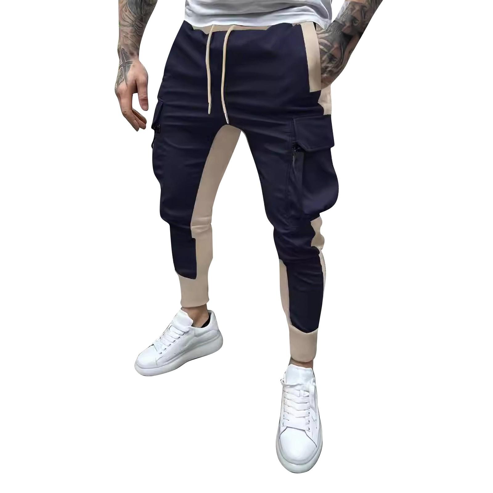 

Мужской комбинезон на молнии с цветными блоками и множеством карманов, с завязками на шнурке, мужские повседневные брюки с завязками на шнурке M тёмно-синий