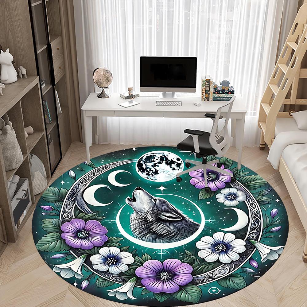 1pc Wolf Moon Flowers Chair Carpet for Office, Non slip, Soft and Durable Office Rug