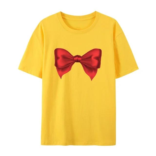 Original Summer Couple Short-sleeved Silver Bow Printed Round Neck Fashionable Casual T-shirt Summer Couple Wear