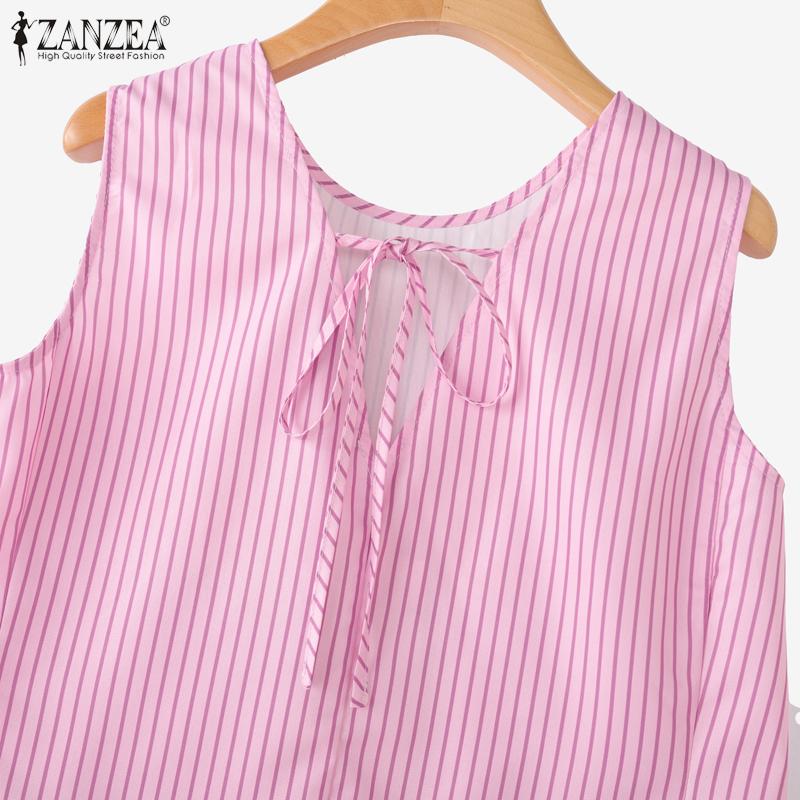 ZANZEA Women Casual Round Neck Summer Sleeveless Stripe Tank Tops