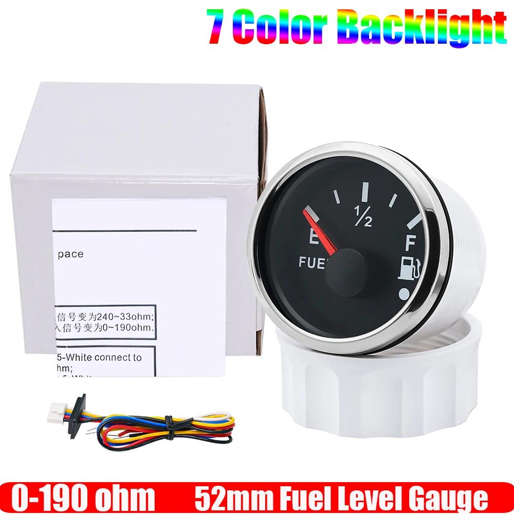

ZMFJH 2 52mm Fuel Level Gauge+Fuel Float Sensor 100-550mm 0-190 ohm Oil Tank Meter with Alarm 7 Color Light for Car Yacht 12V24V Fuel Gauge