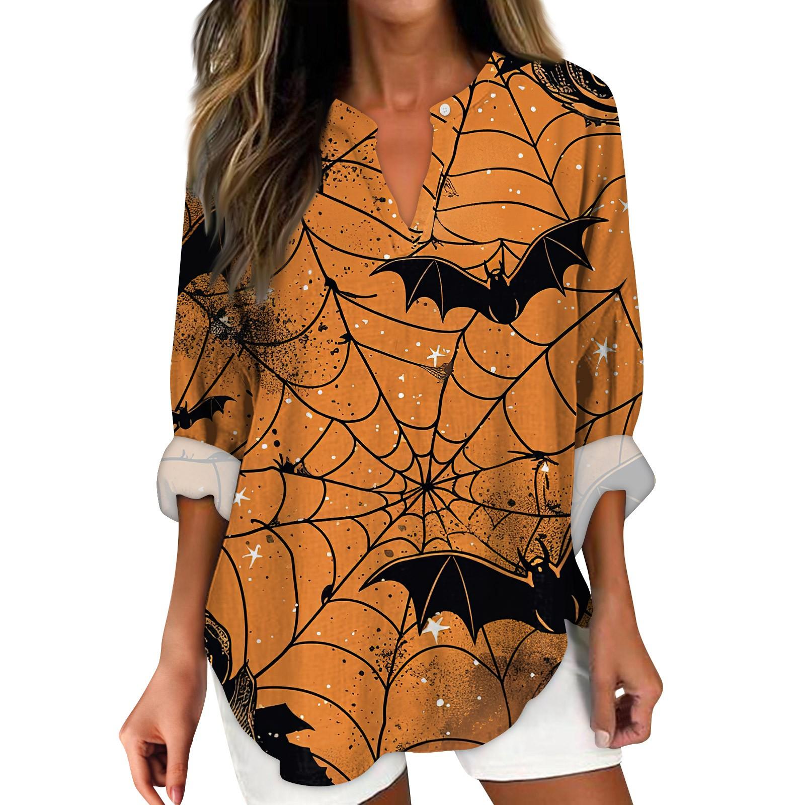 

Женские модные повседневные женские топы с v-образным вырезом и заниженными плечами и принтом на Хэллоуин XXXL жёлтый