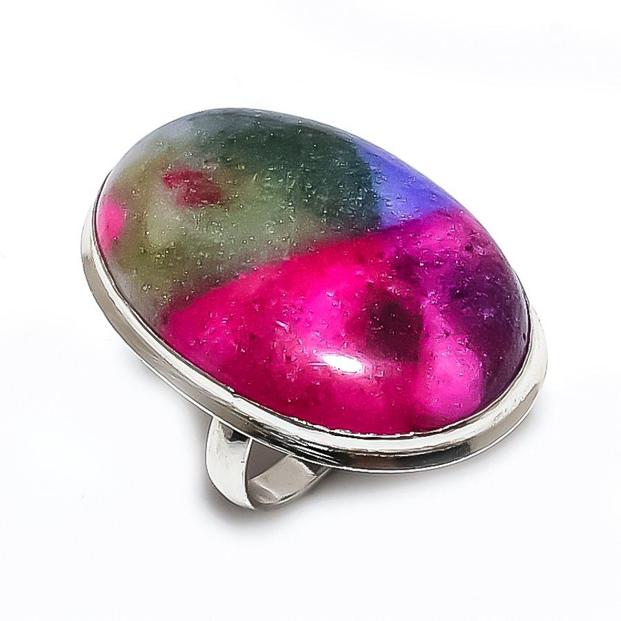 Natural Rainbow Solar Quartz Handmade 925 Steling Silver Jewelry Ring S.6.5 u3I41
