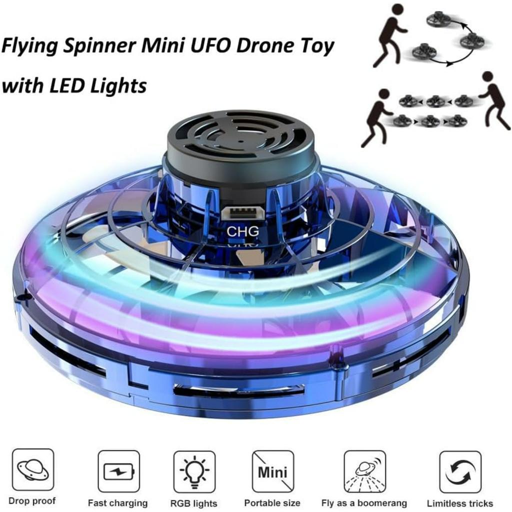 Flying Spinner Mini Drone Flying Fidget Spinner Hover Boomerang Fidget Spinner Hand Controlled Mini Drone for Teens Adults Indoor Outdoor Flying Toy