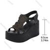 Fashion Thick Bottom Wedges Roman Sandals Women New Rhinestone High Heel Open Toe Big Size Sandales Casual Black Summer Gladiator Sandal
