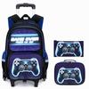 2025 Upgraded Kids Rolling Backpack with Game Console School Bag for Students Lightweight Blue