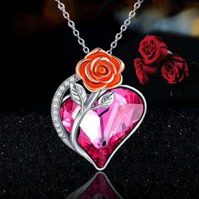 Heart-shaped Zircon Rose Pendant Necklace Female Jewelry Gift