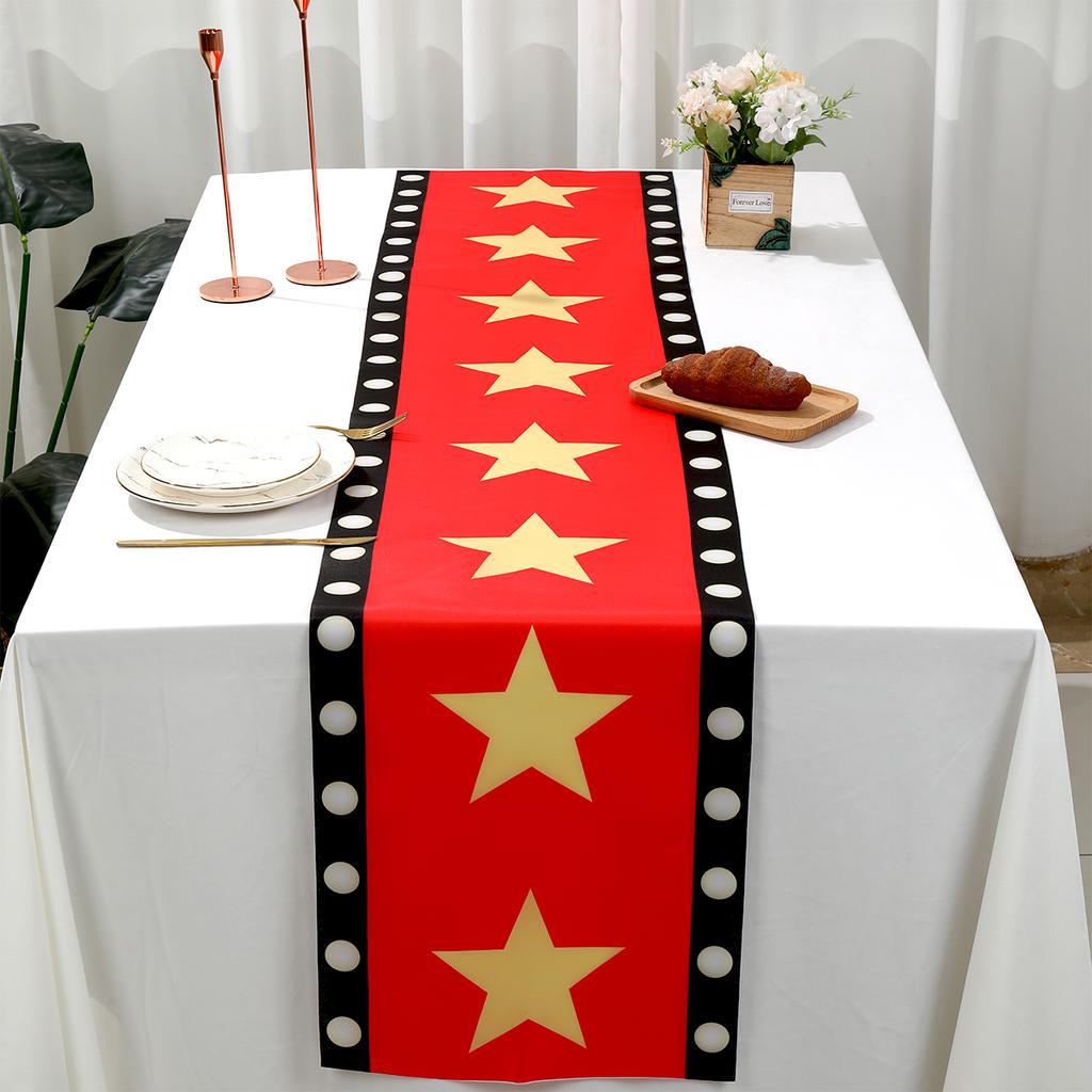 Black Red With Gold Star Movie Night Table Runner Movie Theme Design Movie Night Party Decoration for Movie Night Party Decor