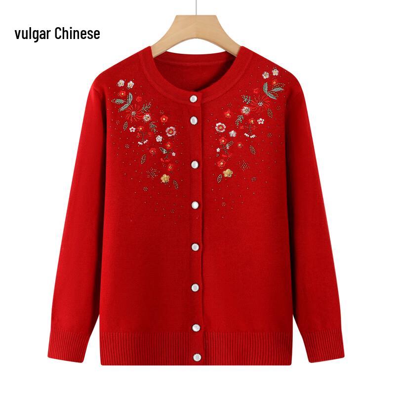 Jesienno-zimowy sweter kardigan z dzianiny z okrągłym dekoltem dla starszych kobiet