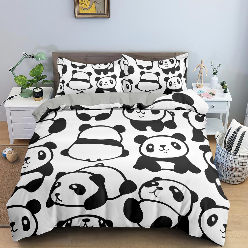 Cartoon Panda Children's Bedding Set For Kids Baby Girls Pink Duvet Cover Set Pillow Case King Size Soft 2/3pcs Twin Quilt Cover