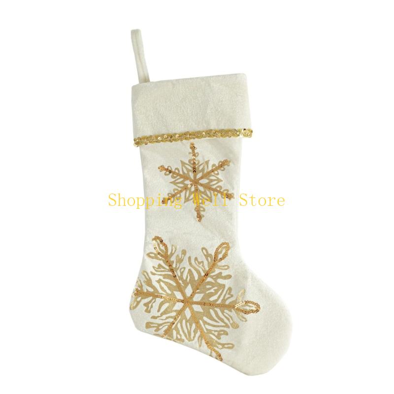 KX4B Christmas Tree Ornament Snowflake Christmas Stockings Gift Bag Christmas Hanging Socks For Fireplaces Door Decoration
