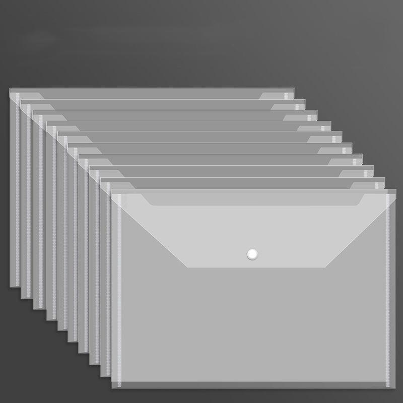 

10 шт. А4 прозрачная сумка для файлов с кнопками для студентов, карманные папки, водонепроницаемые, оптовая продажа, файлы данных для установки контрольных работ, офис