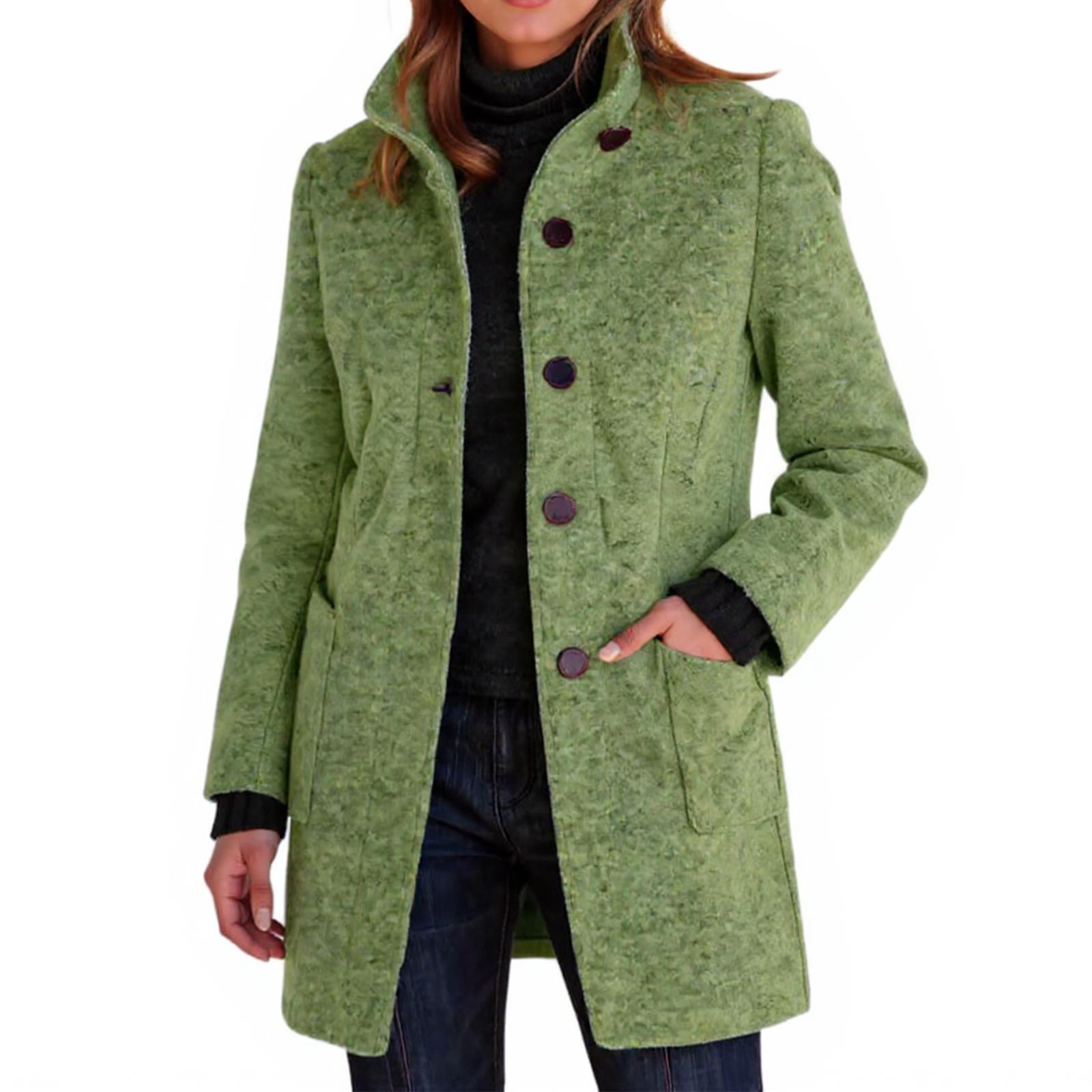 

Женское повседневное и модное шерстяное пальто однотонной расцветки на пуговицах с отложным воротником XL