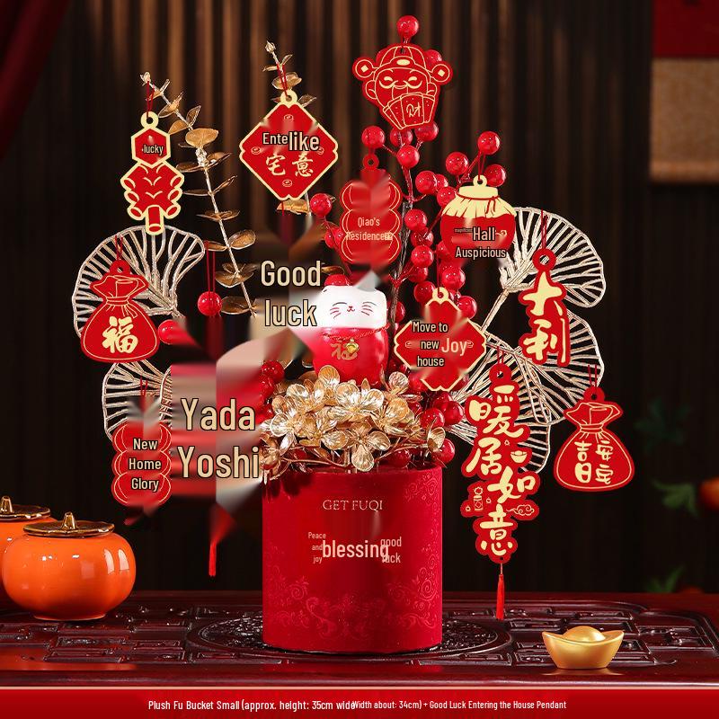 Housewarming Fortune Fruit Bucket Ornament Set - New Home Ceremony Essentials Complete