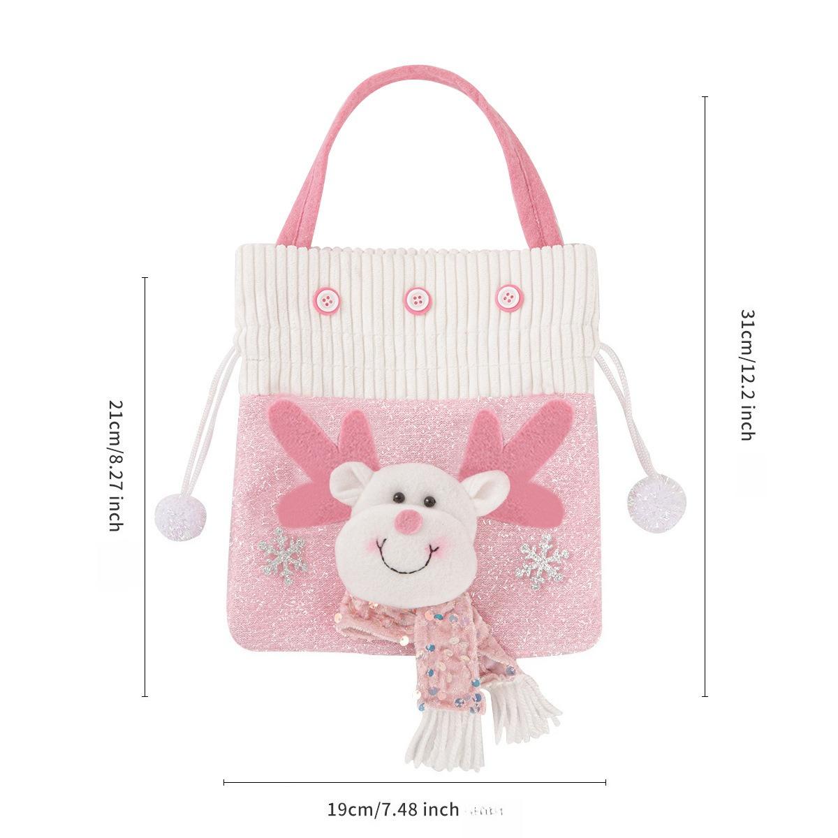 Pink Plush Christmas Gift Bag Christmas Gift Bag Christmas Eve Apple Bag Children s Candy Bag Holiday Atmosphere Supplies New 1pcs