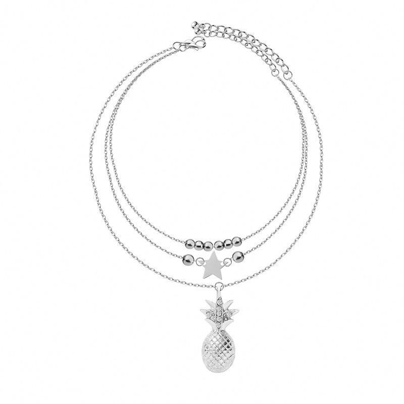 

European and American hot-selling popular fashion personalized new style multi-layer five-pointed star bead pineapple anklet срібний