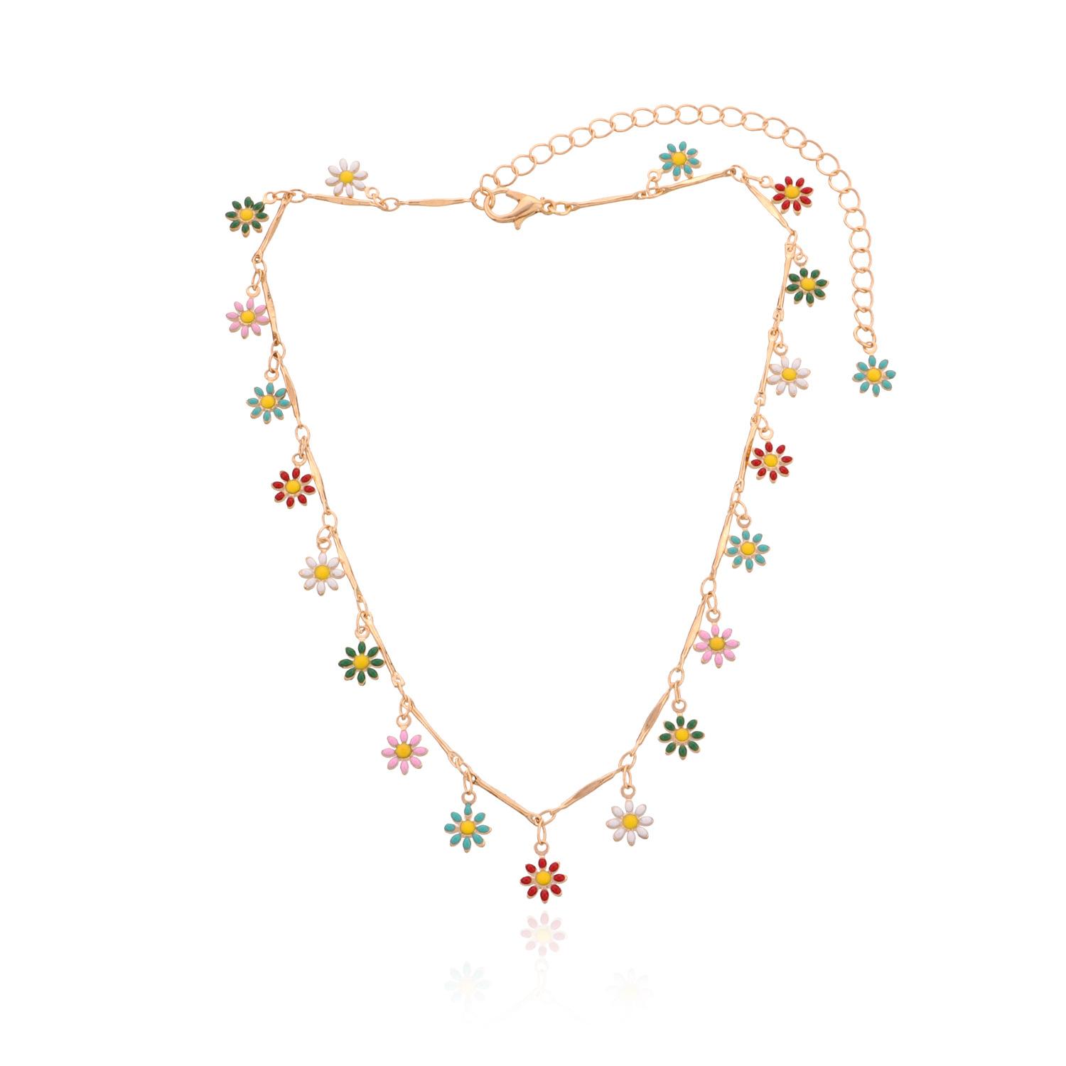 

Jewelry, straight tube handmade chain flower necklace, fashion temperament painted flower necklace золотой