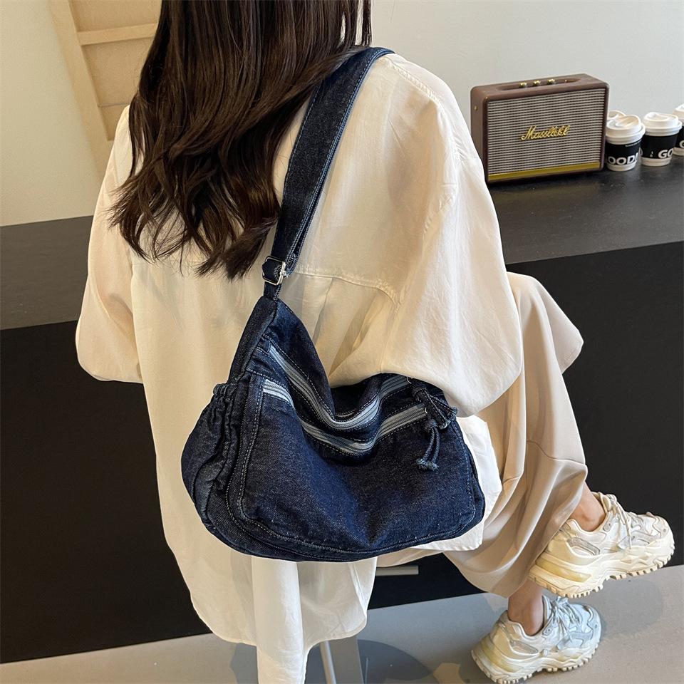 2025 Women's Harajuku Style Denim Canvas Crossbody Bag - Large Capacity, Simple Design