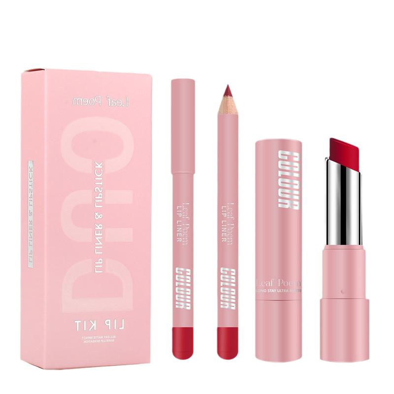 Lipliner Pencil Lipstick Set Matte Nude Red Contour Tint Lipstick Long Lasting Non-stick Cup Lipliner Makeup Lip Stain