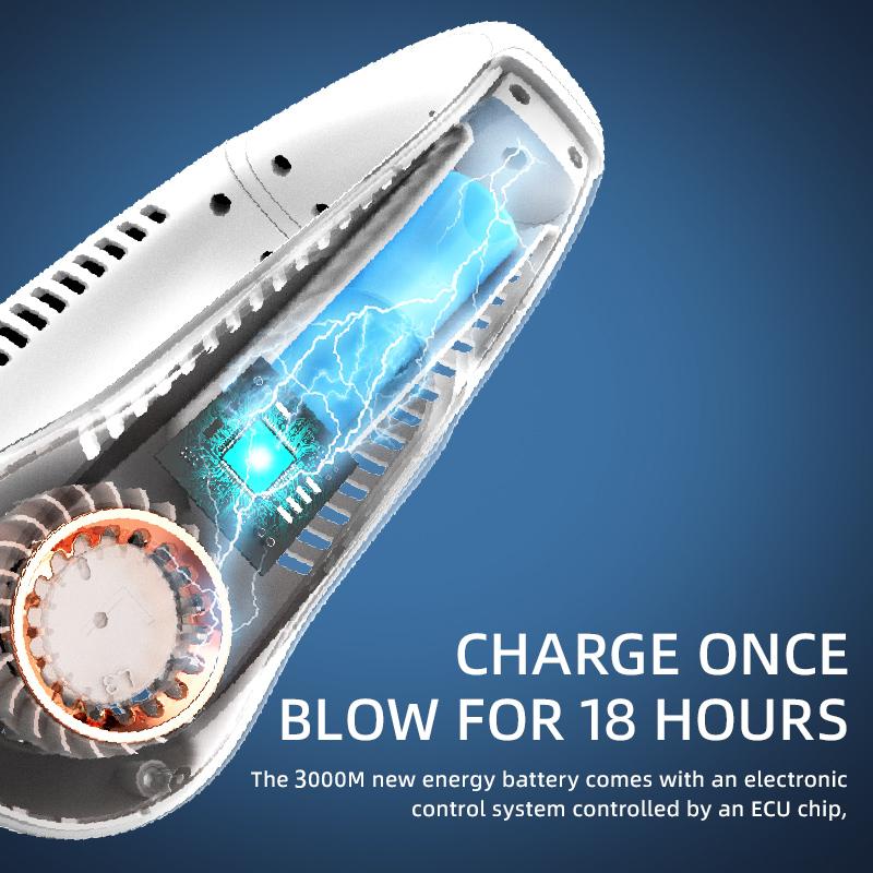 3000mA Portable Mini Hanging Neck Fan Bladeless Neckband Fan Digital Display Power Air Cooler USB Rechargeable Electric Fans