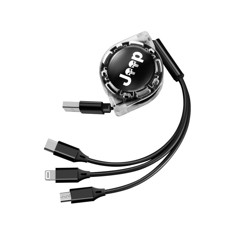 Car Interior Phone Charging Cable 3 In 1 Retractable Data For Jeep Grand Cherokee Wrangler JK Gladiator Compass Renegade Patriot AKL1