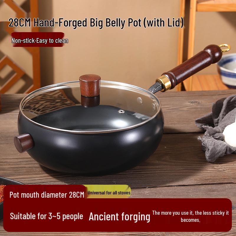 Ancient-Style Non-Stick Thick Iron Wok for Stir-Frying, Stewing, and Soup - Household & Commercial Use