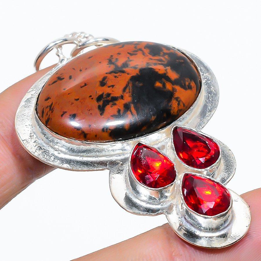 

Mahogany Obsidian, Garnet Gemstone Handmade Ethnic Jewelry Pendant 2.36 VM-211