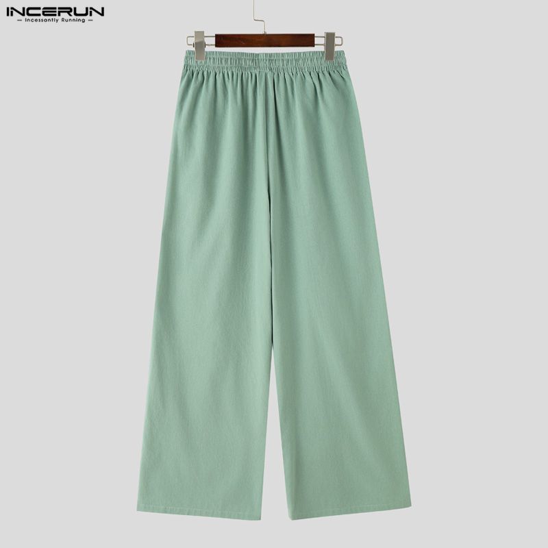 INCERUN Men's Casual Elastic Waist Wide-Leg Pants Loose Streetwear Baggy Long Trousers