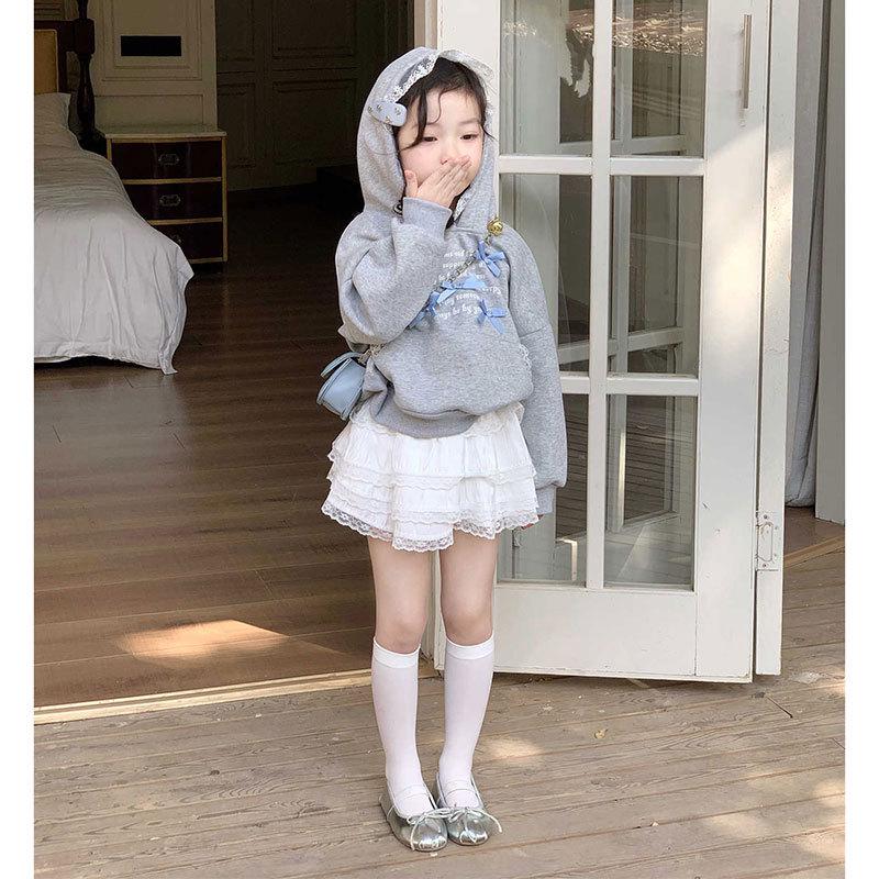 Girls' Hooded Bowknot Sweatshirt & Lace Trim Skirt Set - Spring/Autumn 2026 Collection