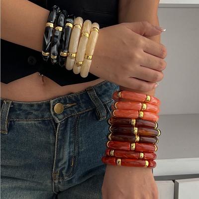 Set di bracciali geometrici in bambù con perline europee e americane
