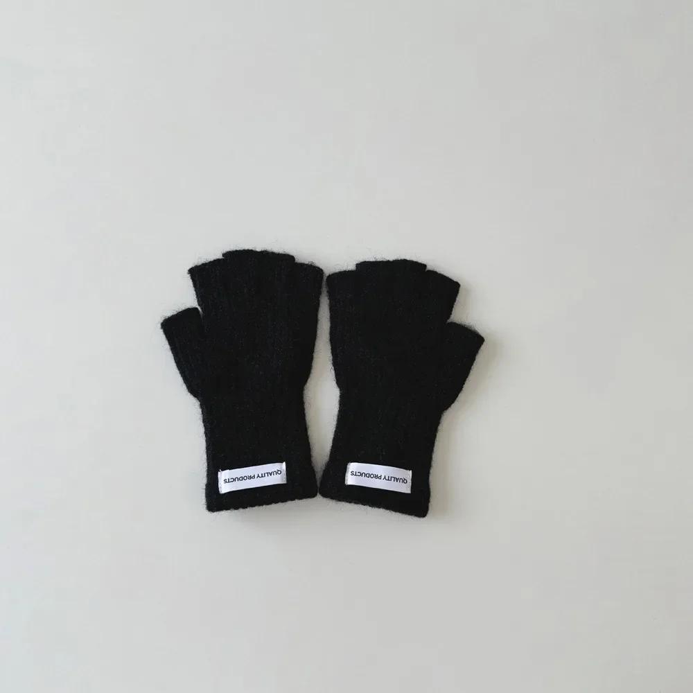 1 Pair Warm Wool Furry Kids Glove Candy Color Fashion Fingerless Glove for Children Boy Girl Autumn Winter Plush Knitted Glove